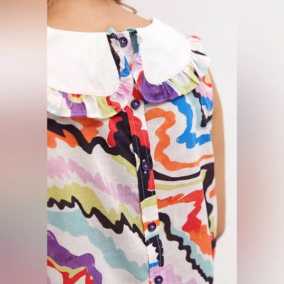 New Women’s Maeve Abstract Pintucked Blouse By Anthropologie!!🔥🔥🔥 - Picture 4 of 13